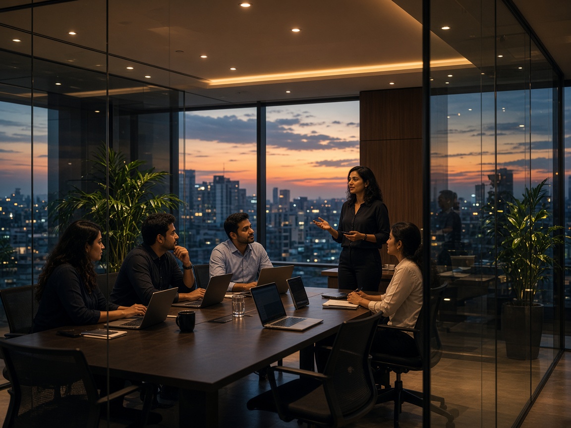 Team meeting in a glass-walled office